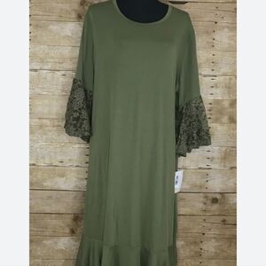 LuLaRoe Olive Green Dress with Lace Sleeves